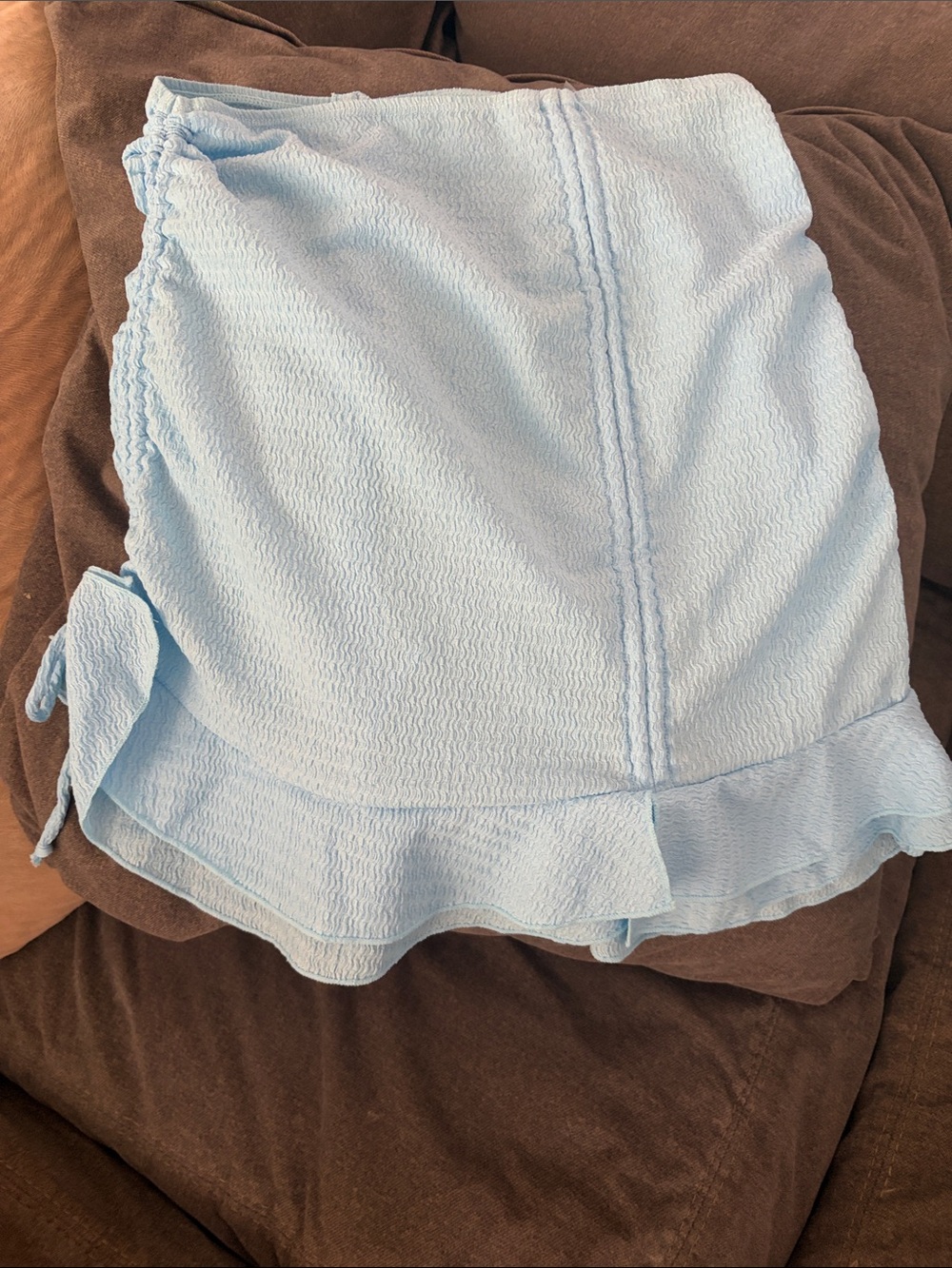 Fashion Nova Light Blue Asymmetrical Ruffle Skirt
